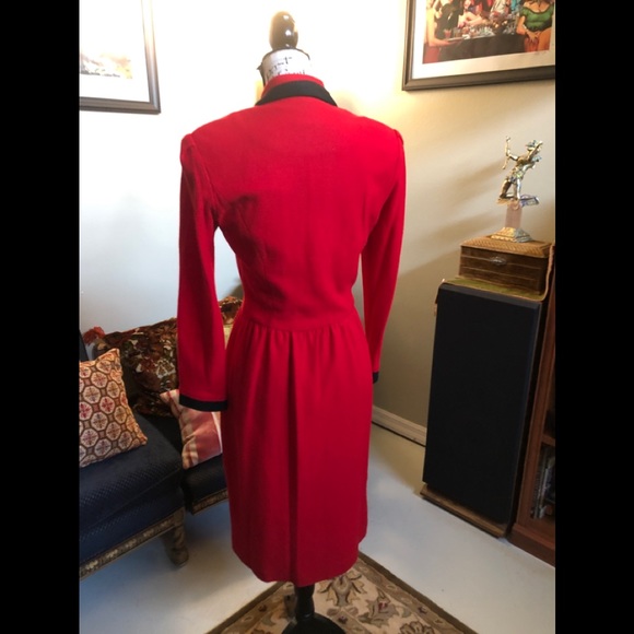 VTG Gorgeous 80s- 40s Red Wool Wrap Coat Dress - Picture 6 of 8